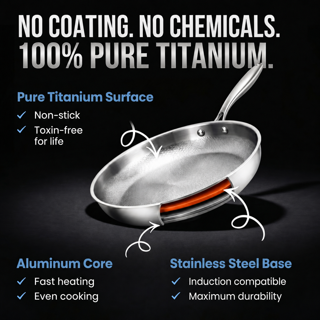 100% Pure Titanium Frying Pan — TITANIUM X - 8